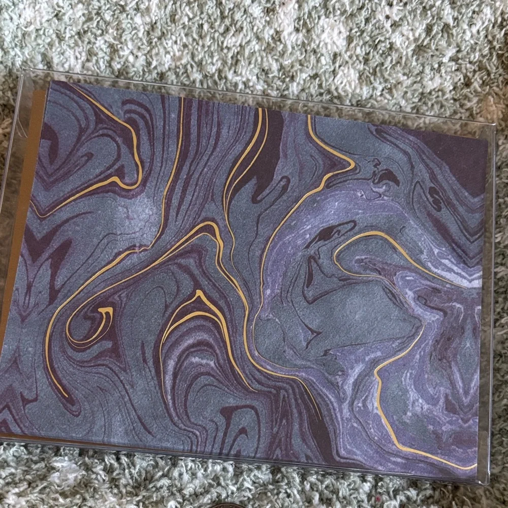 Midnight Blue and Gold Geode Marble Patterned Notecard Set of 10 NWT PS
